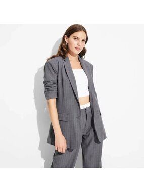 Wild Fable Gray White Pinstripe  Oversized Lined Blazer Size M